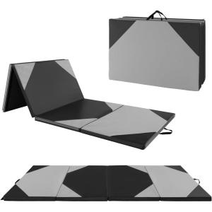 Giantex 4’x10’x 2″ Gymnastics Mat, 4-Panel Folding Aerobics Exercise Mat w/Hook & Loop Fastener, Carrying Handle, Portable Tumbling Mat for Stretching Yoga Cheerleading Martial Arts(Grey/Black)