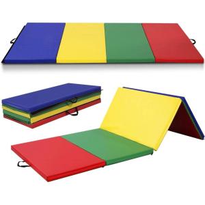 Giantex 4’x10’x 2″ Gymnastics Mat, 4-Panel Folding Aerobics Exercise Mat w/Hook & Loop Fastener, Carrying Handle, Portable Tumbling Mat for Stretching Yoga Cheerleading Martial Arts(Multicolor)