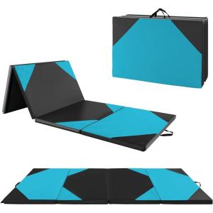 Giantex 4’x10’x 2″ Gymnastics Mat, 4-Panel Folding Aerobics Exercise Mat w/Hook & Loop Fastener, Carrying Handle, Portable Tumbling Mat for Stretching Yoga Cheerleading Martial Arts(Blue/Black)