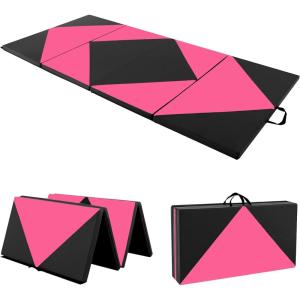 Giantex 4’x8′ Gymnastics Mat, 2″ Thick Folding Tumbling Mat with Carrying Handles, Foldable Gym Mat with Hook and Loop Fastener, Cheer Mats for Kids Adults Home Exercise Aerobics Fitness(Black/Pink)