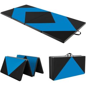 Giantex 4’x8′ Gymnastics Mat, 2″ Thick Folding Tumbling Mat with Carrying Handles, Foldable Gym Mat with Hook and Loop Fastener, Cheer Mats for Kids Adults Home Exercise Aerobics Fitness(Blue/Black)