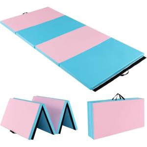 Giantex 4’x8′ Gymnastics Mat, 2″ Thick Folding Tumbling Mat with Carrying Handles, Foldable Gym Mat with Hook and Loop Fastener, Cheer Mats for Kids Adults Home Exercise Aerobics Fitness(Blue/Pink)