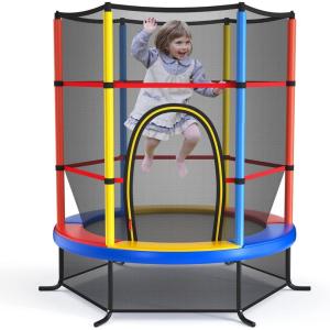 Giantex 55” Mini Kids Trampoline With Safety Enclosure Net, ASTM Approved, No-Gap Safe Design, Easy to Assemble 4.6 Ft Outdoor Indoor Small Toddler(Multicolor)