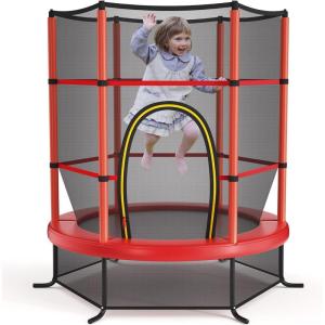 Giantex 55” Mini Kids Trampoline With Safety Enclosure Net, ASTM Approved, No-Gap Safe Design, Easy to Assemble 4.6 Ft Outdoor Indoor Small Toddler(Red)