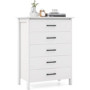 Giantex 5-Drawer Dresser for Bedroom, 41.5″ Storage Cabinet with 5 Drawers, Anti-Tip Kit, Multipurpose Clothes Organizer, Chest of Drawers for Closet, Nursery, Entryway Storage Floor Cabinet, Black(White)