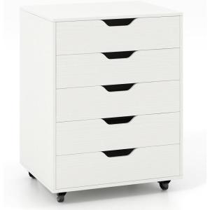 Giantex 5-Drawer Storage Cabinet, Mobile Lateral File Cabinet with Drawers, Wheels, Rolling Chest of Drawers, 19.5″ x 16″ x 25.5″ for Office Under Desk Living Room, Study(White)