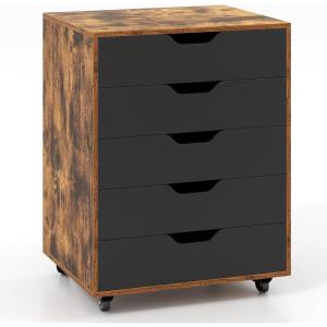 Giantex 5-Drawer Storage Cabinet, Mobile Lateral File Cabinet with Drawers, Wheels, Rolling Chest of Drawers, 19.5″ x 16″ x 25.5″ for Office Under Desk Living Room, Study(Rustic Brown+black)