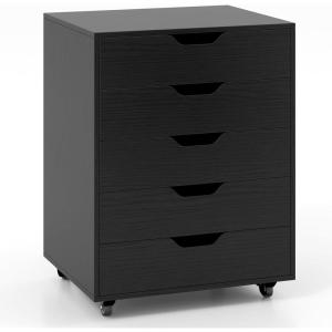 Giantex 5-Drawer Storage Cabinet, Mobile Lateral File Cabinet with Drawers, Wheels, Rolling Chest of Drawers, 19.5″ x 16″ x 25.5″ for Office Under Desk Living Room, Study(Black)