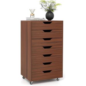 Giantex 5-Drawer Storage Cabinet, Mobile Lateral File Cabinet with Drawers, Wheels, Rolling Chest of Drawers, 19.5″ x 16″ x 25.5″ for Office Under Desk Living Room, Study(Walnut)