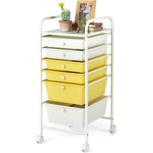 Giantex 6 Storage Drawer Cart Rolling Organizer Cart for Tools Scrapbook Paper Home Office School Multipurpose Mobile Utility Cart (Black Gradient)(Beige+Yellow)