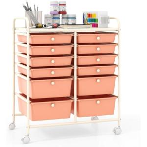 Giantex 6 Storage Drawer Cart Rolling Organizer Cart for Tools Scrapbook Paper Home Office School Multipurpose Mobile Utility Cart (Black Gradient)(Peach Fuzz)