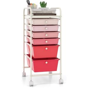 Giantex 6 Storage Drawer Cart Rolling Organizer Cart for Tools Scrapbook Paper Home Office School Multipurpose Mobile Utility Cart (Black Gradient)(Pink Gradient)