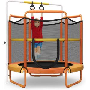 Giantex 60″ Trampoline for Kids, Heavy Duty Small Mini Toddler Trampoline with Ring and Horizontal Bar, Adjustable Height, Max Weight 330 lbs, 5 Ft Outdoor Indoor Trampolines for 3-7 Ages(Orange)