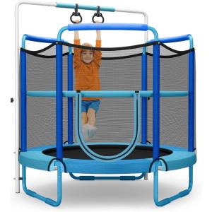Giantex 60″ Trampoline for Kids, Heavy Duty Small Mini Toddler Trampoline with Ring and Horizontal Bar, Adjustable Height, Max Weight 330 lbs, 5 Ft Outdoor Indoor Trampolines for 3-7 Ages(Blue)