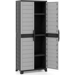 Giantex 68-inches Garage Storage Cabinet, PP Lockable Storage Shed with Doors, Freestanding Tool Locker with 3 Adjustable Shelves, Heavy-Duty Shelving Unit for Pantry, Basement, Laundry Room, Mudroom