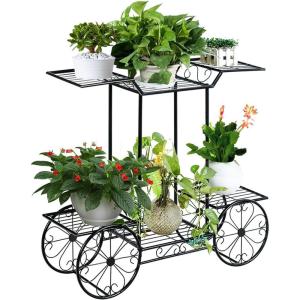 Giantex 6-Tier Plant Stand Flower Pot Holder Metal Flower Display Shelf with 4 Decorative Wheels Multilayer Parisian Style Plant Pot Holder Rack for Indoor, Garden, Patio, 32″L x 10″Wx 30″H, Black