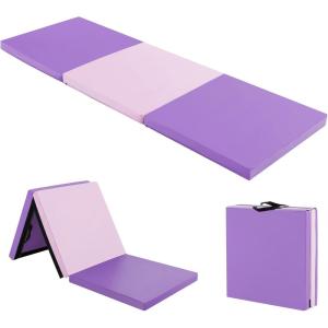 Giantex 6’x 2′ Gymnastics Mat, 2″ Thick Folding Tumbling Mat with Hook and Loop Fastener, Foldable Gym Mat with Carrying Handles, Cheer Mats for Kids Adults Home Exercise Aerobics Fitness(Purple/Pink)