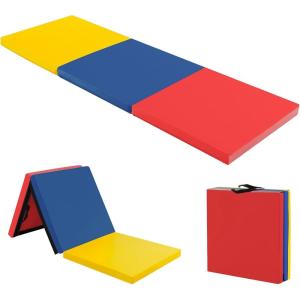 Giantex 6’x 2′ Gymnastics Mat, 2″ Thick Folding Tumbling Mat with Hook and Loop Fastener, Foldable Gym Mat with Carrying Handles, Cheer Mats for Kids Adults Home Exercise Aerobics Fitness(Multicolor)