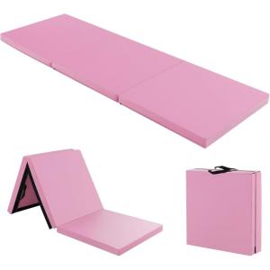 Giantex 6’x 2′ Gymnastics Mat, 2″ Thick Folding Tumbling Mat with Hook and Loop Fastener, Foldable Gym Mat with Carrying Handles, Cheer Mats for Kids Adults Home Exercise Aerobics Fitness(Pink)