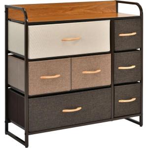Giantex 7 Drawer Dresser Storage Tower with Foldable Fabric Drawers, Steel Frame & Wooden Top Vertical Organizer Unit for Closets, Nursery, Bedroom Utility Dresser Chest (31.5 x 11.5 x 31 inch)