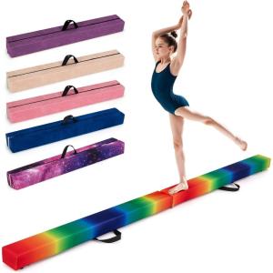 Giantex 7FT/8FT/9FT Balance Beam, Folding Gymnastics Beam w/Carry Handles, Floor Foam Gymnastics Equipment for Kids, Non Slip Rubber Base for Exercise, Practice & Professional Home Training(Rainbow)