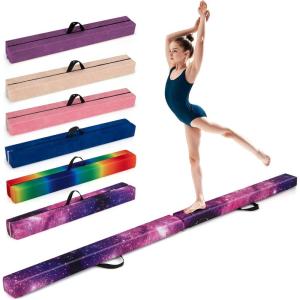 Giantex 7FT/8FT/9FT Balance Beam, Folding Gymnastics Beam w/Carry Handles, Floor Foam Gymnastics Equipment for Kids, Non Slip Rubber Base for Exercise, Practice & Professional Home Training(Magic Star-Purple)