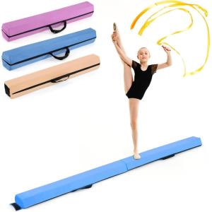 Giantex 7FT/8FT/9FT Balance Beam, Folding Gymnastics Beam w/Carry Handles, Floor Foam Gymnastics Equipment for Kids, Non Slip Rubber Base for Exercise, Practice & Professional Home Training(Baby Blue)