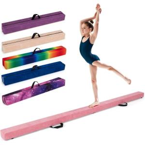 Giantex 7FT/8FT/9FT Balance Beam, Folding Gymnastics Beam w/Carry Handles, Floor Foam Gymnastics Equipment for Kids, Non Slip Rubber Base for Exercise, Practice & Professional Home Training(Pink)