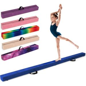 Giantex 7FT/8FT/9FT Balance Beam, Folding Gymnastics Beam w/Carry Handles, Floor Foam Gymnastics Equipment for Kids, Non Slip Rubber Base for Exercise, Practice & Professional Home Training(Blue)