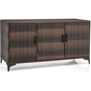 Giantex 84-Gallon Wicker Deck Box – Patio Storage Cabinet, 3-Door PE Rattan Storage Container with Removable Shelves, Indoor & Outdoor Package Box for Porch, Patio Furniture Cushions Tools (Brown)(Brown)