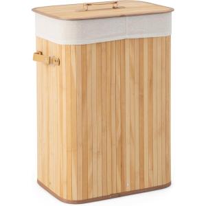 Giantex Bamboo Laundry Hamper with Lid, 72L Large & Tall Clothes Hamper with Removable Liner & Handles, Rectangular Laundry Basket for Small Spaces, Laundry Room, Bedroom (Brown)(Natural)