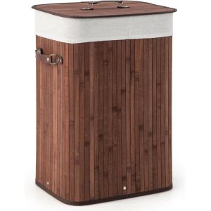 Giantex Bamboo Laundry Hamper with Lid, 72L Large & Tall Clothes Hamper with Removable Liner & Handles, Rectangular Laundry Basket for Small Spaces, Laundry Room, Bedroom (Brown)(Brown)