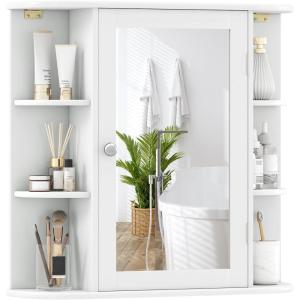 Giantex Bathroom Medicine Cabinet, Wall Mounted Bathroom Mirror Cabinet with Mirrored Door & 4 Interior Shelves, 6 Open Shelves, Mounting Hardware, Space-Saving Storage Cabinet, White(White)