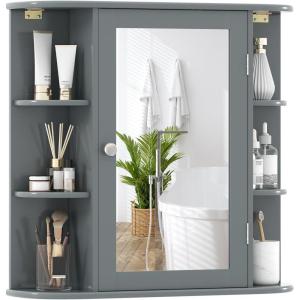 Giantex Bathroom Medicine Cabinet, Wall Mounted Bathroom Mirror Cabinet with Mirrored Door & 4 Interior Shelves, 6 Open Shelves, Mounting Hardware, Space-Saving Storage Cabinet, White(Grey)