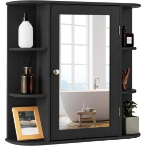 Giantex Bathroom Medicine Cabinet, Wall Mounted Bathroom Mirror Cabinet with Mirrored Door & 4 Interior Shelves, 6 Open Shelves, Mounting Hardware, Space-Saving Storage Cabinet, White(Black)