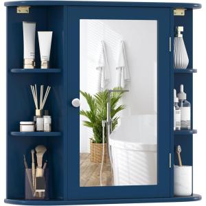 Giantex Bathroom Medicine Cabinet, Wall Mounted Bathroom Mirror Cabinet with Mirrored Door & 4 Interior Shelves, 6 Open Shelves, Mounting Hardware, Space-Saving Storage Cabinet, White(Blue)