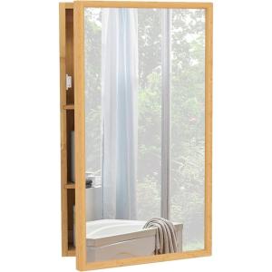Giantex Bathroom Wall Cabinet, Bamboo Medicine Cabinet with Mirror, 2 Removable Shelves, Reversible Installation, Space-Saving Over The Sink Storage Organizer, Natural