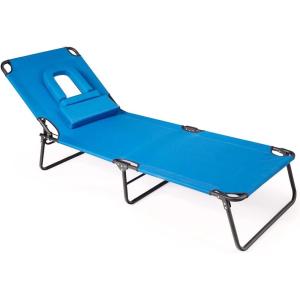 Giantex Beach Lounge Chair Chaise Lounge Chairs for Outside with Hole for Face,3 Adjustable Positions,Reclining Folding Lightweight Patio Lawn Chairs for Sunbathing Tanning Chair(1,Navy)(Navy)