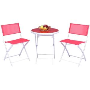 Giantex Bistro Table Set, 3 Piece Patio Bistro Set, Outdoor Folding Table and Chairs, Foldable Patio Dining Set, Porch Furniture Set Garden Backyard Metal Frame No Assembly, Black(Red)