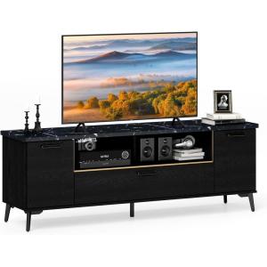 Giantex Black TV Stand for TVs up to 75″, 63-Inch Mid Century Modern Entertainment Center with Flip Door Cabinet, Faux Marble Tabletop, Media Console Table for Living Room Bedroom