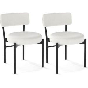 Giantex Boucle Dining Chairs Set of 2, Sherpa Upholstered Kitchen Chairs w/Curved Backrest, Padded Seat & Metal Legs, Modern Accent Armless Side Chairs for Dining Living Room, Restaurant(White+black)