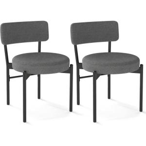 Giantex Boucle Dining Chairs Set of 2, Sherpa Upholstered Kitchen Chairs w/Curved Backrest, Padded Seat & Metal Legs, Modern Accent Armless Side Chairs for Dining Living Room, Restaurant(Gray+black)