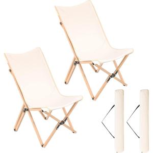 Giantex Camping Chairs 2 Pack, Folding Beach Chairs for 330lbs, Outdoor Butterfly Chair, Portable Lawn Chairs for Picnic Fishing Hiking Mountaineering, Lightweight Bamboo Frame No Assembly (Beige)(Beige)