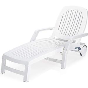 Giantex Chaise Lounge Outdoor, 6 Adjustable Backrests Lounge Chair Recliner, Outdoor Furniture for Patio Poolside Garden, Foldable Sun Lounger with Wheels (1, Black)(White)