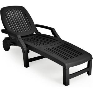 Giantex Chaise Lounge Outdoor, 6 Adjustable Backrests Lounge Chair Recliner, Outdoor Furniture for Patio Poolside Garden, Foldable Sun Lounger with Wheels (2, Black)(Black)