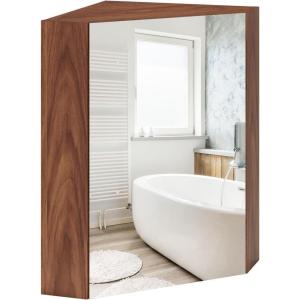 Giantex Corner Medicine Cabinet, 23.5” Over The Toilet Storage Cabinet with Mirror Door, Adjustable Shelf, Clear Reflection, Space-Saving Mirrored Cabinet, Bathroom Wall Cabinet for Entryway, Brown(Brown)