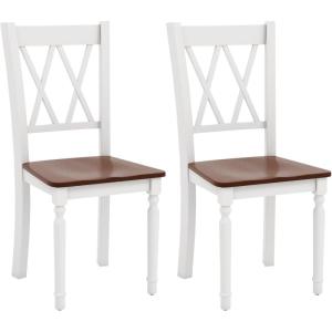 Giantex Dining Room Chairs Set of 2 White, Wooden Farmhouse Kitchen Chairs with Rubber Wood Seat, Acacia Wood Legs, Max Load 360 Lbs, Heavy Duty Wood Armless Dining Chairs with High Back