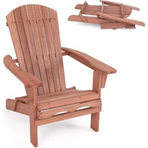 Giantex Foldable Adirondack Chair, Folding Front Porch Chairs with High Back, Wide Armrests, 400 LBS Max Load, Weather Resistant Wooden Fire Pit Chairs for Outdoor, Lawn, Poolside (1, Grey)(Brown)
