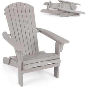 Giantex Foldable Adirondack Chair, Folding Front Porch Chairs with High Back, Wide Armrests, 400 LBS Max Load, Weather Resistant Wooden Fire Pit Chairs for Outdoor, Lawn, Poolside (1, Grey)(Grey)