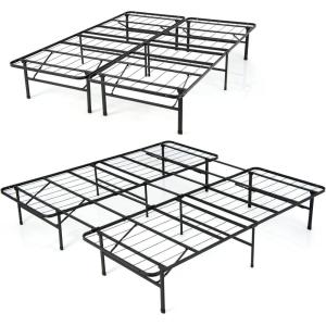 Giantex Folding Bed Frame, Twin/Full Size Portable Bed Base for Kids, Teens & Adults, Tool-Free Assembly, No Box Spring Needed, 660 LBS Capacity, Steel Platform Bed(Queen/King)